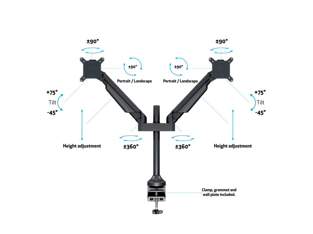 MULTIBRACKETS MB2593 | Suporte Mesa Gas Lift Arm HD Dual, Preto