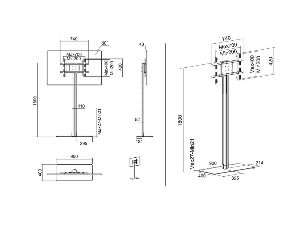 MULTIBRACKETS MB2425 | Suporte Chão 180 Single, Base